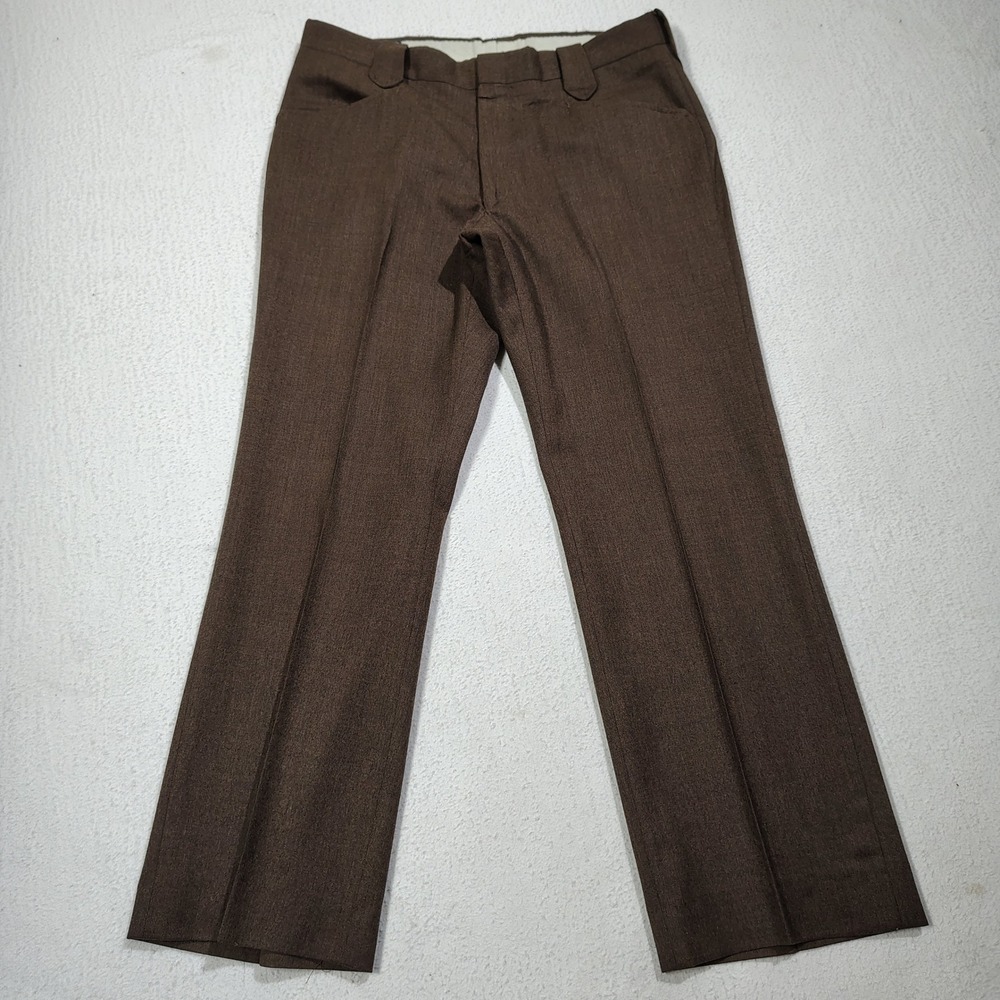 VINTAGE 70s Pendleton Slacks Mens 35x30 Brown Virgin Wool USA Made Dress Trouser